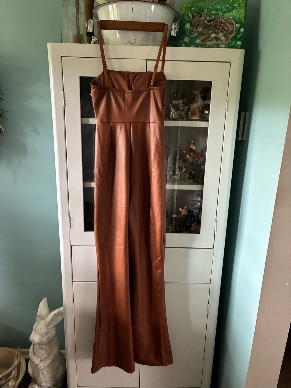 Popilush sz XS Faux Leather Brown Jumpsuit with Strappy Neckline nwt - Picture 12 of 15